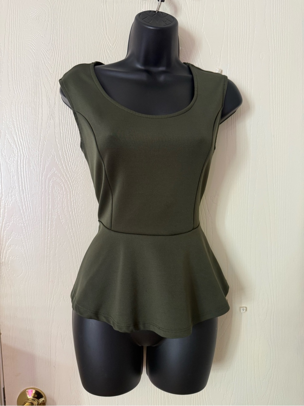 Sleeveless Peplum Top in Olive Green - Women's Top
